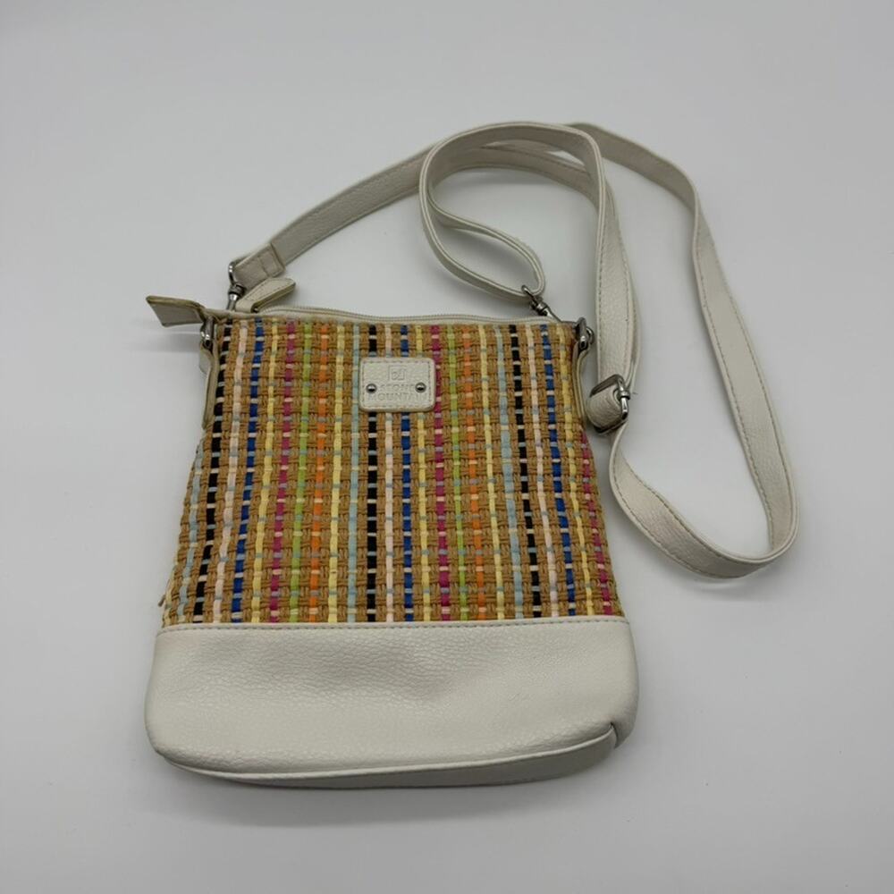 Stone Mountain Confetti Boho Artsy Woven Crossbody Purse Bag W/ White Strap